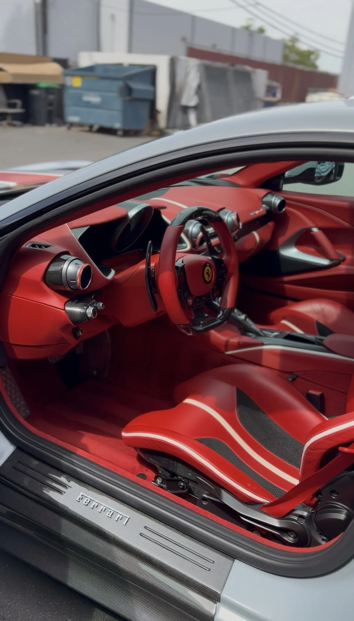 Red Ferrari interior after detailing